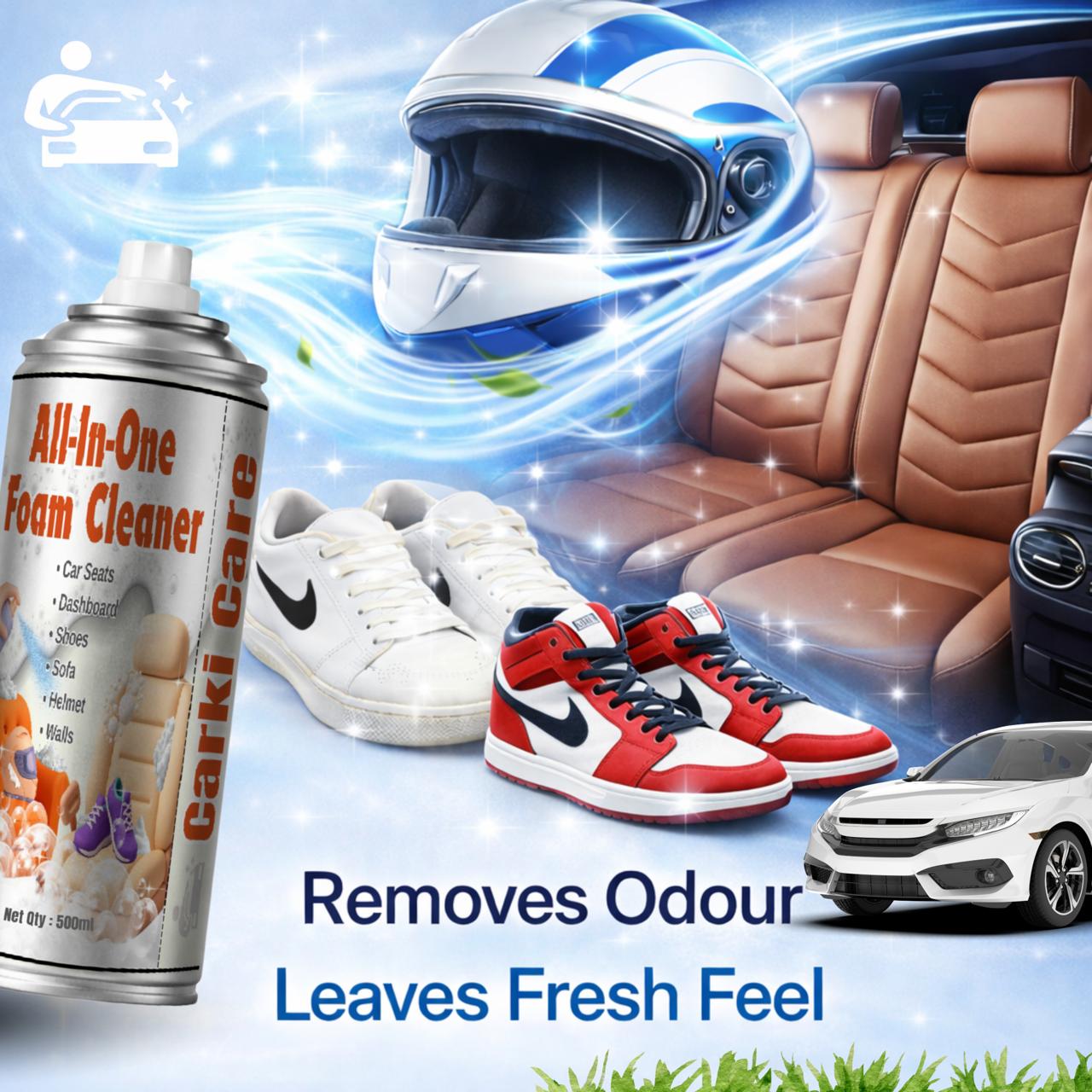 ALL-IN-ONE Foam Cleaner for Car Interior, Seats, Helmet, Shoes | Carki Care